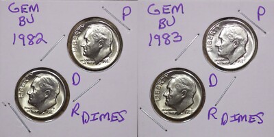 1982 P&D & 1983 P&D Roosevelt Dime Choice BU US (4 Coins)