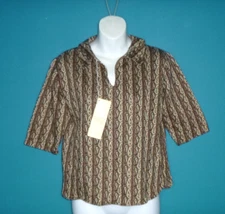NOS Vtg 60s Stylecraft Cotton Knit Top Brown Black Paisley Sz M/L DEADSTOCK