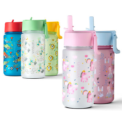 Trinkflasche Kinder 500ml Einhorn - auslaufsicher Tritan Strohhalm Rosa Vinsun