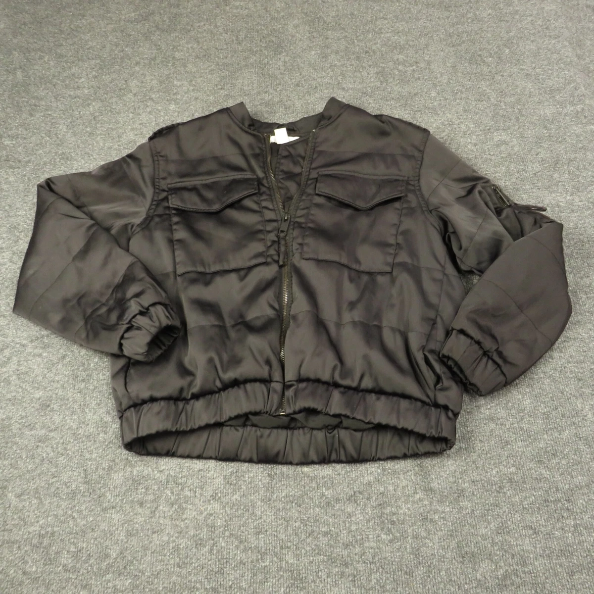 H M Jacket Womens 8 Black Long Sleeve Zip Up Pockets Polyester