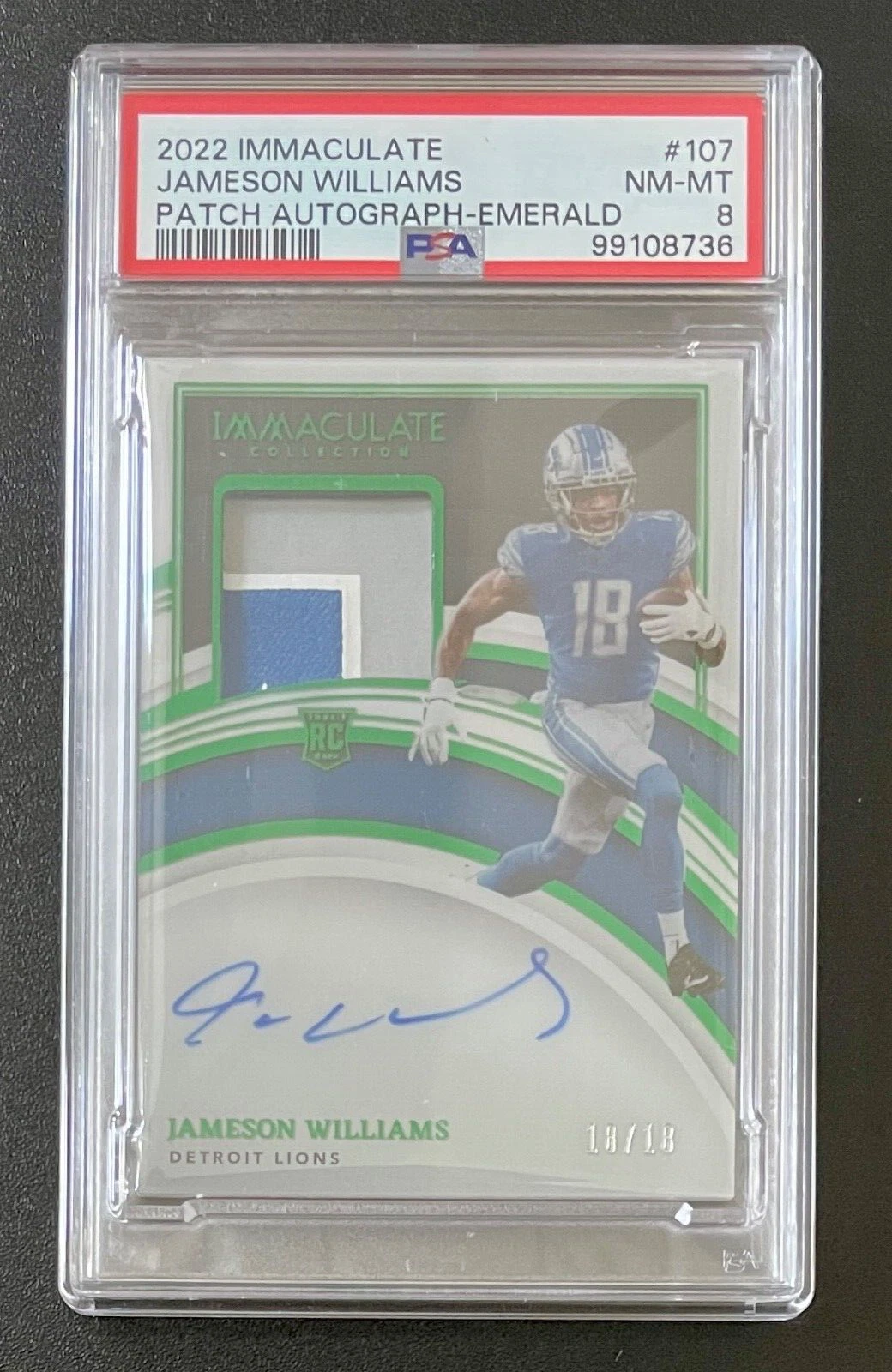 Jameson Williams Panini Immaculate Collection #107 Patch Autograph-Emerald