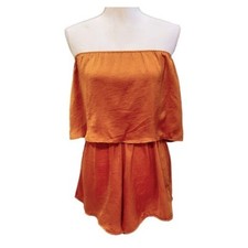 Princess Polly Strapless Orange Satin Romper Size 4