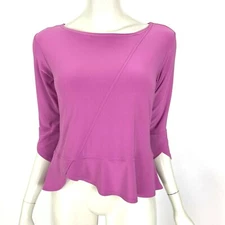 Sympli Canada Lilac Blouse Top 3/4 Sleeve Scoop Neck Ruffle Stretch Women 2