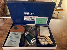 Vintage Wilson Wood Paddles Table Tennis W/ Net, Brackets, Balls, & Vtg Rule Bks