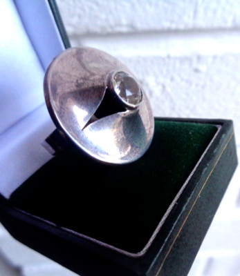 Swedish Stg. Silver Modernist Rock Crystal Ring Adjustable size N Palmberg Alton