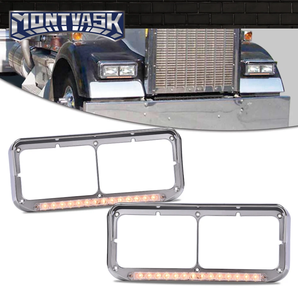 Ajuste para Kenworth T400 T600 T800 W900B W900L cromado 4x6 LED farol moldura par - Imagem 2 de 4