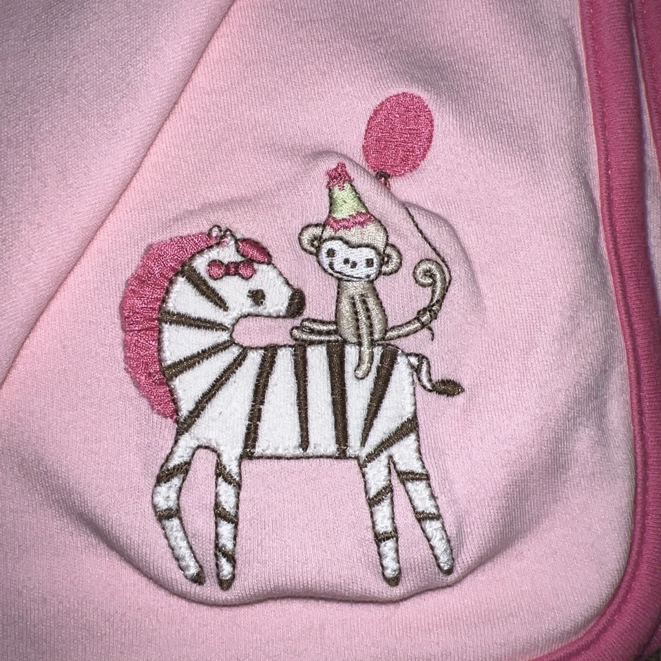 Gymboree Receiving Blanket 2010 RARE Pink Baby Girl Zebra Monkey Balloons Lovie - Image 2 of 4