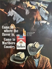 1960s Marlboro Filter Cigarettes Pack Box Cowboy Flavor Country VTG Print Ad