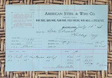 1898 Billhead Ohio Cleveland American Steel & Wire Company