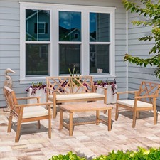 Werph 4 Piece Wooden Conversation Patio Set with Cushion Chairs and Table