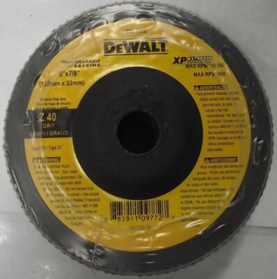 DEWALT DW8222 6'' x 7/8'' Z40 T27 WB Flap Disc 5pc