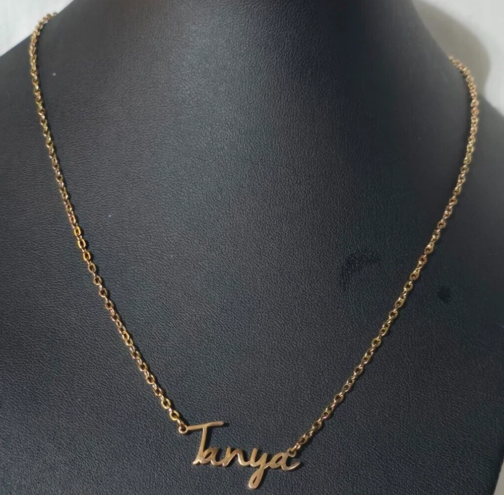 VETEMENTS Collana personalizzata in acciaio inox "Tanya" scritta tono oro rosa 16"