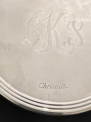 Vintage Christofle France Silverplate Monogram Purse Mirror With