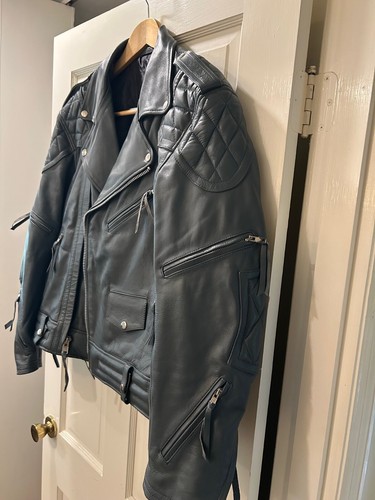 Grey / Gray Langlitz-style Padded Columbia Leather Jacket Motorcycle Jacket - Picture 2 of 9