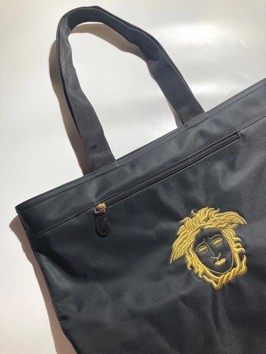 Vintage Gianni VERSACE Bag Black Versace Medusa Nylon Handbag 