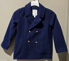 Cat & Jack Navy Blue Faux Wool Button Front Pea Coat Jacket -- Boys' Large 10/12