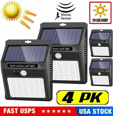 AOGIST 4x 20 LED Solar Power Wall Light Waterproof Outdoor PIR Motion Sensor Path Lamp