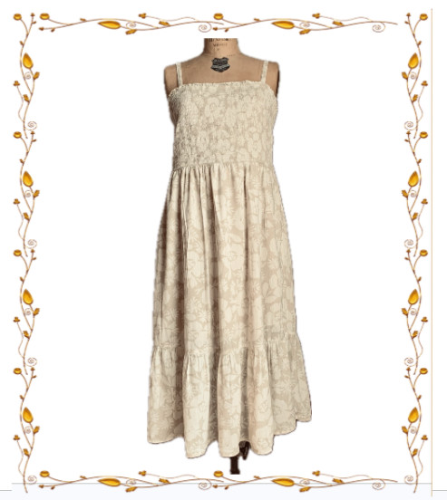 Gap Floral Smocked Midi Sundress L Rayon Cotton Blend Tiered Cami Pockets Ruffle