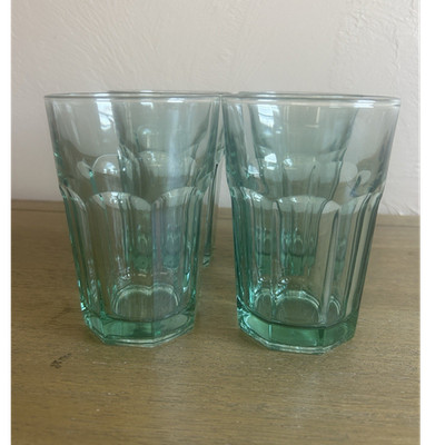 Vintage Libbey 70 s Gibraltar Paneled Tumbles  Spanish Green color. Set Of Four.