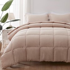 Comforter Set 3 Pieces Soft Luxury Cationic Dyeing Comforter for Queen Beige