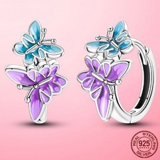 LAZA European Enamel Purple Butterfly 925 Silver Hoop Earrings For Women Jewelry