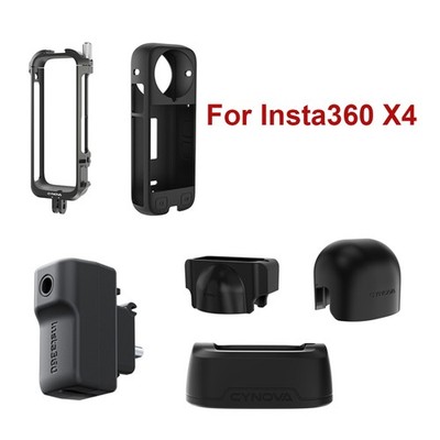 For Insta360 X4 Mic Adapter Lens Cap Silicone Case Desktop Base Protective Frame