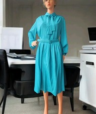Vtg 1970s James Kenrob Dalton Turquoise Blouse  Pleated Skirt Set Tie  Belt 16