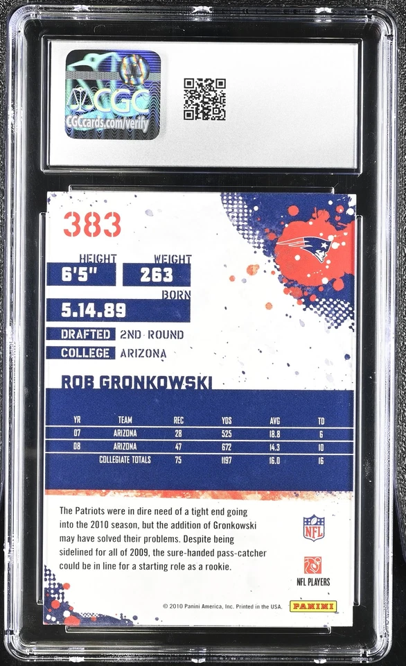 2010 Score #383 Rob Gronkowski CGC 9.5 - Image 2 of 2