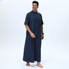 Saudi Men Thobe Jubba Dishdasha Muslim Prayer Short Sleeve Robe Jubba Thoub Arab