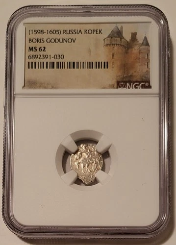 NGC Russia Boris Godunov (1598-1605) Silver Kopek MS62