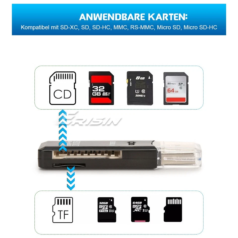 2 in 1 USB 3.0 Memory Card Reader Kartenleser max 128GB für Micro SD MMC SDHC TF - Bild 2 von 4