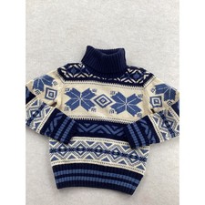 Polo Ralph Lauren Girls Navy Fair Isle Wool Blend Turtleneck Sweater S 7 NWT