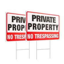 2 Pack Private Property No Trespassing Signs with Metal Wire H-Stakes, 12'' X 9'