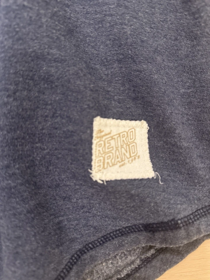 Notre Dame Sweatshirt Retro Beans Women’s Size Medium Heather Navy Blue Hoodie - Image 2 of 4