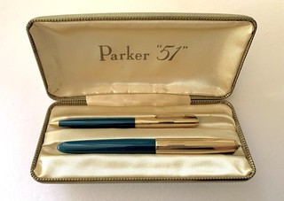 Vintage Parker 51 Mk III Füllfederhalter und Bleistift Set vergoldete Insignien Etui