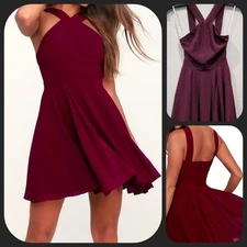 LULUS Forevermore Burgundy Skater Dress*Lined**Beautiful*Stylish Size SMALL*NWOT
