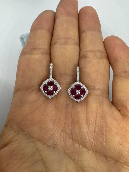 14k White Gold Plated Drop Leverback Women Earring 1.5Ct Lab Created Ruby Oval - Image 2 of 4