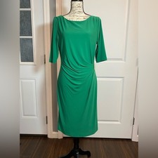 Tahari Arthur S. Levine Kelly Green Wrap Dress w/ 3/4 Sleeves & Gold Detail 10 A
