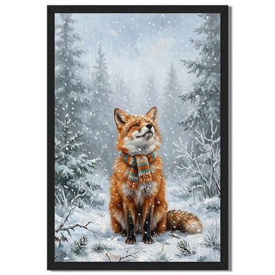 Winter Fox Snow Scene Wall Art Canvas Oil Paintings Reproduction