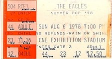 THE EAGLES 1978 CNE EXHIBITION STADIUM / TORONTO No. 2 CONCERT TICKET STUB / VG