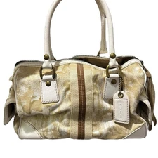 Coach SoHo Bowler Bag 2007 Monogram And White Leather With Charms