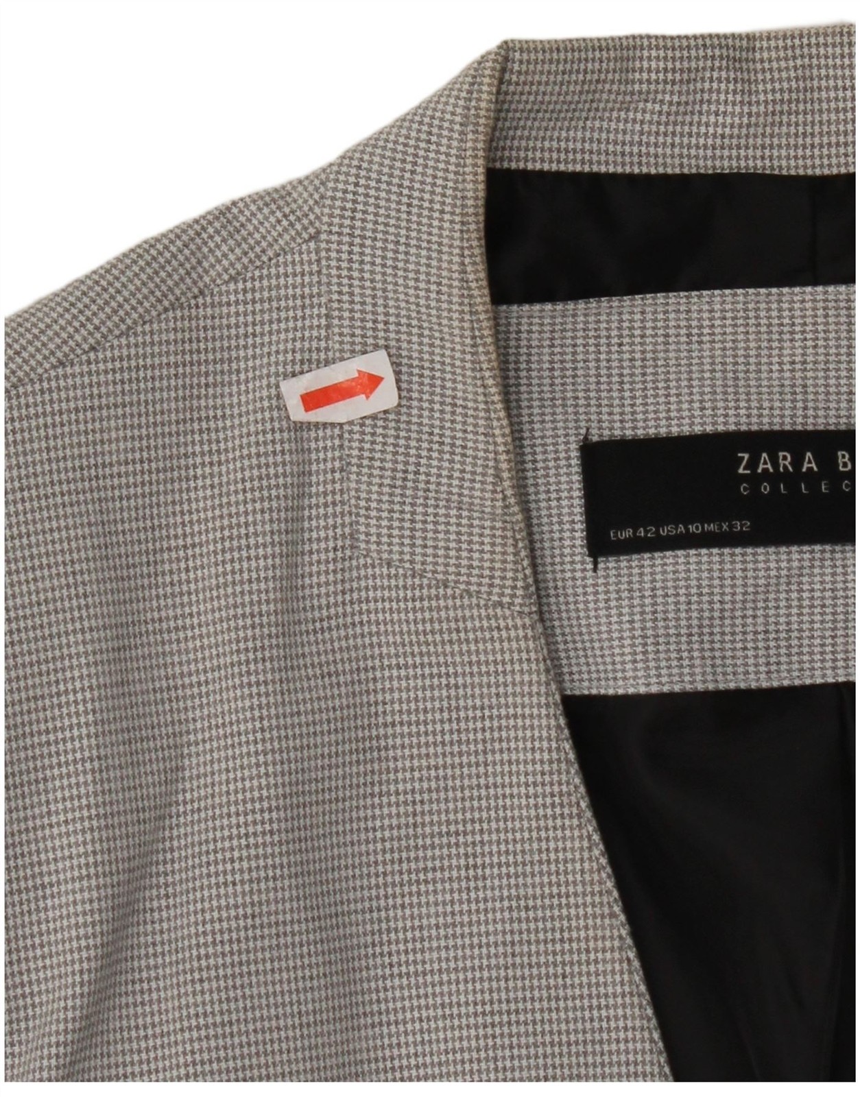ZARA Womens 1 Button Blazer Jacket EU 42 Large Grey Houndstooth Polyester BH05 thumbnail 3