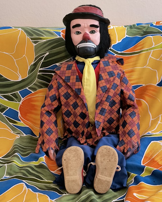 Super Deluxe EMMETT KELLY JR -  30'' Ventriloquist Dummy- Hair, Moving Eyes+Brows
