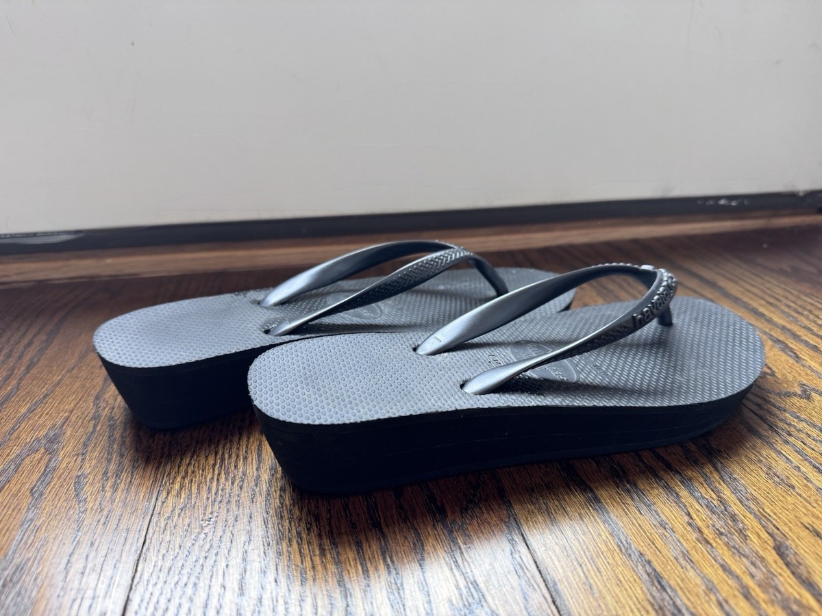 Havaianas Black Platform Flip Flop Sandals Women's Slip On Comfort
