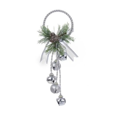 Kurt S. Adler Metal Bell Door Hanger with Pincones, Silver and White, 13in