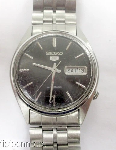 VINTAGE SEIKO 5 AUTOMATIC DAY DATE 17j 6309A WRIST WATCH MENS BLACK DIAL