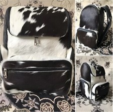 Black Cowhide Diaper Bag   Hair-On Leather Travel Backpack  Western Chic