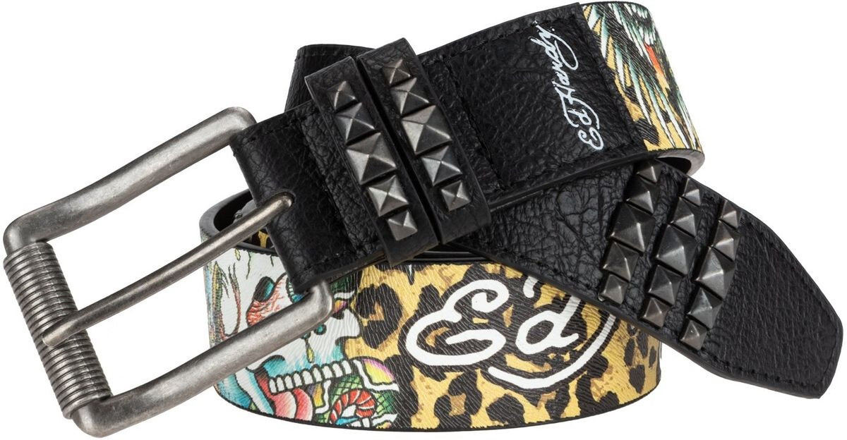 小物 Rare Ed Hardy 00s Studs Design Belt Ed Hardy Skull & Flowers Pyramid Stud Belt | Hot Topic
