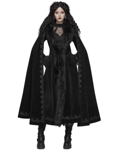 Punk Rave Womens Long Gothic Coat Jacket Cloak Black Faux Fur Victorian LARP GOT - Picture 4 of 22