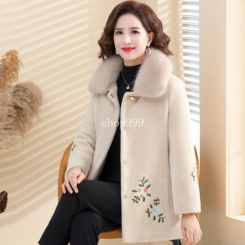 OFF WHITE Cappotto ricamato donna inverno moda finta pelliccia di visone ispessito parka caldo taglia